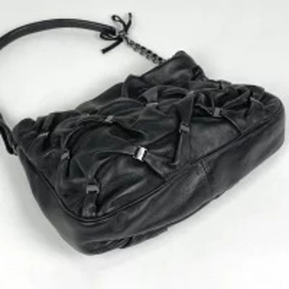 Salvatore Ferragamo Leather Shoulder Hobo Bag Black Vara Black